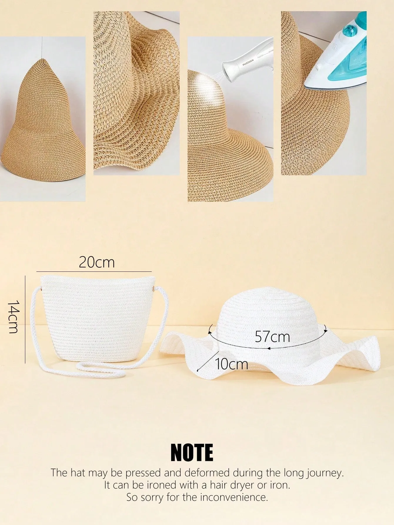 2pcs/Set Women's Fashionable White Beach Woven Crossbody Bag And Sun Hat Combo, Perfect For Vacation And Leisure Activities