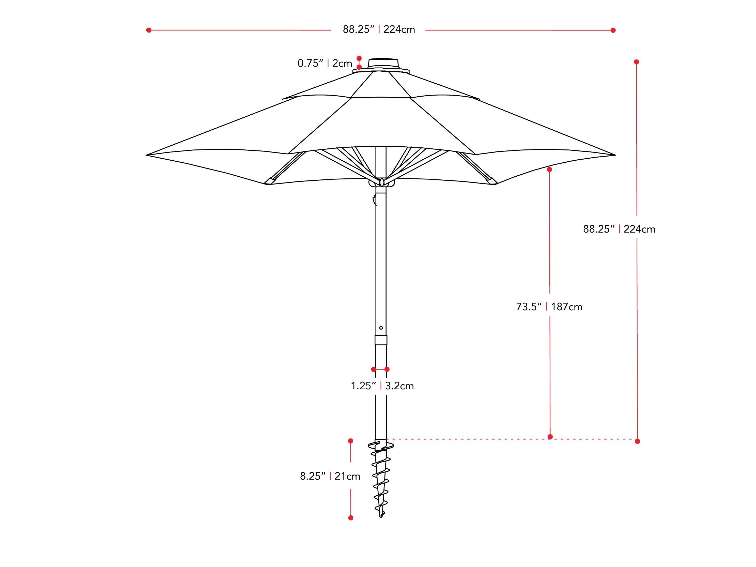 7.5ft Black Beach Umbrella