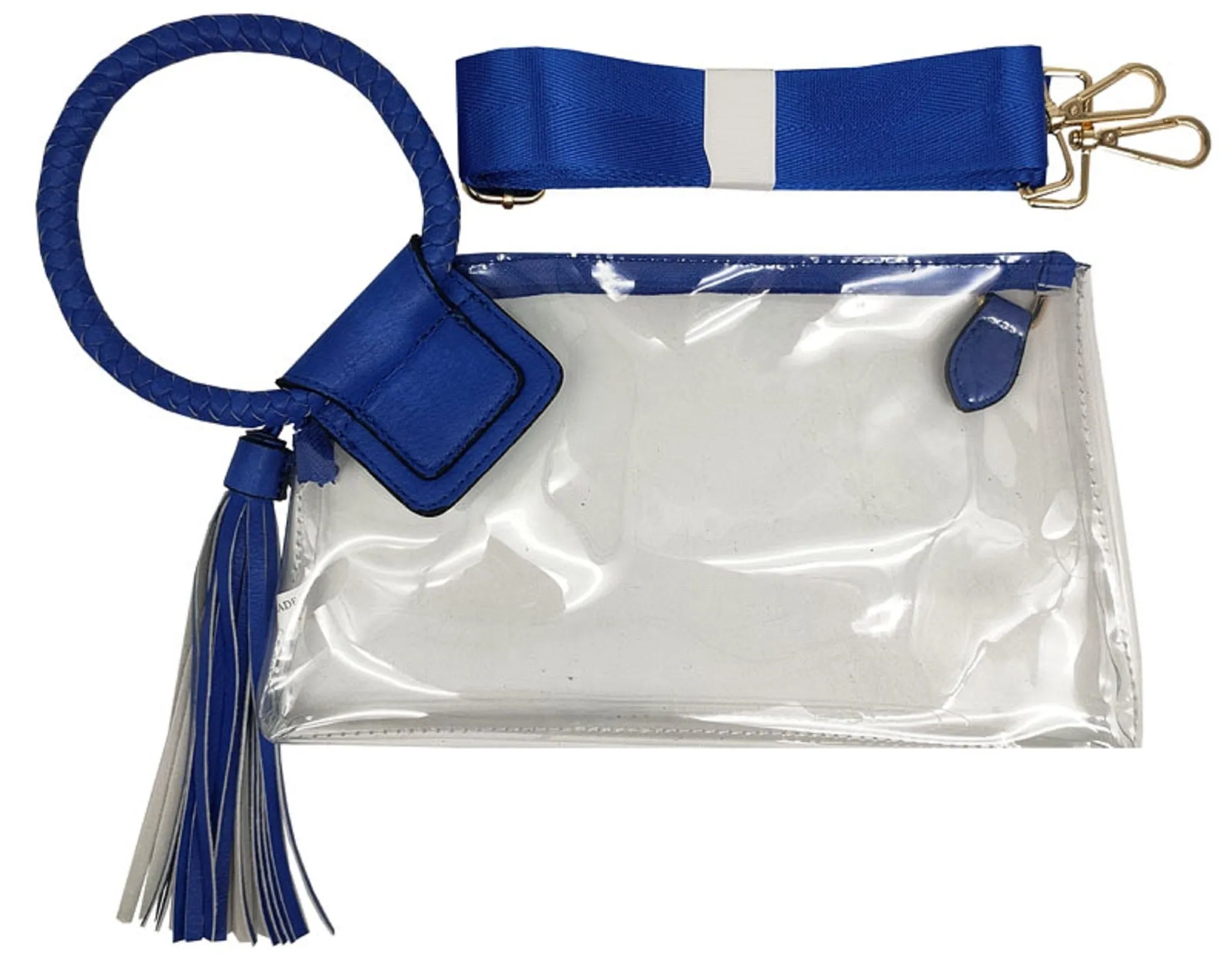 AD205T See Through Clear Cuff Handle Tassel Wristlet Clutch/Crossbody