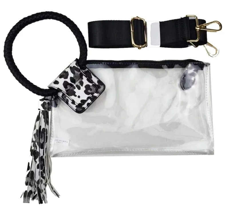 AD205T See Through Clear Cuff Handle Tassel Wristlet Clutch/Crossbody