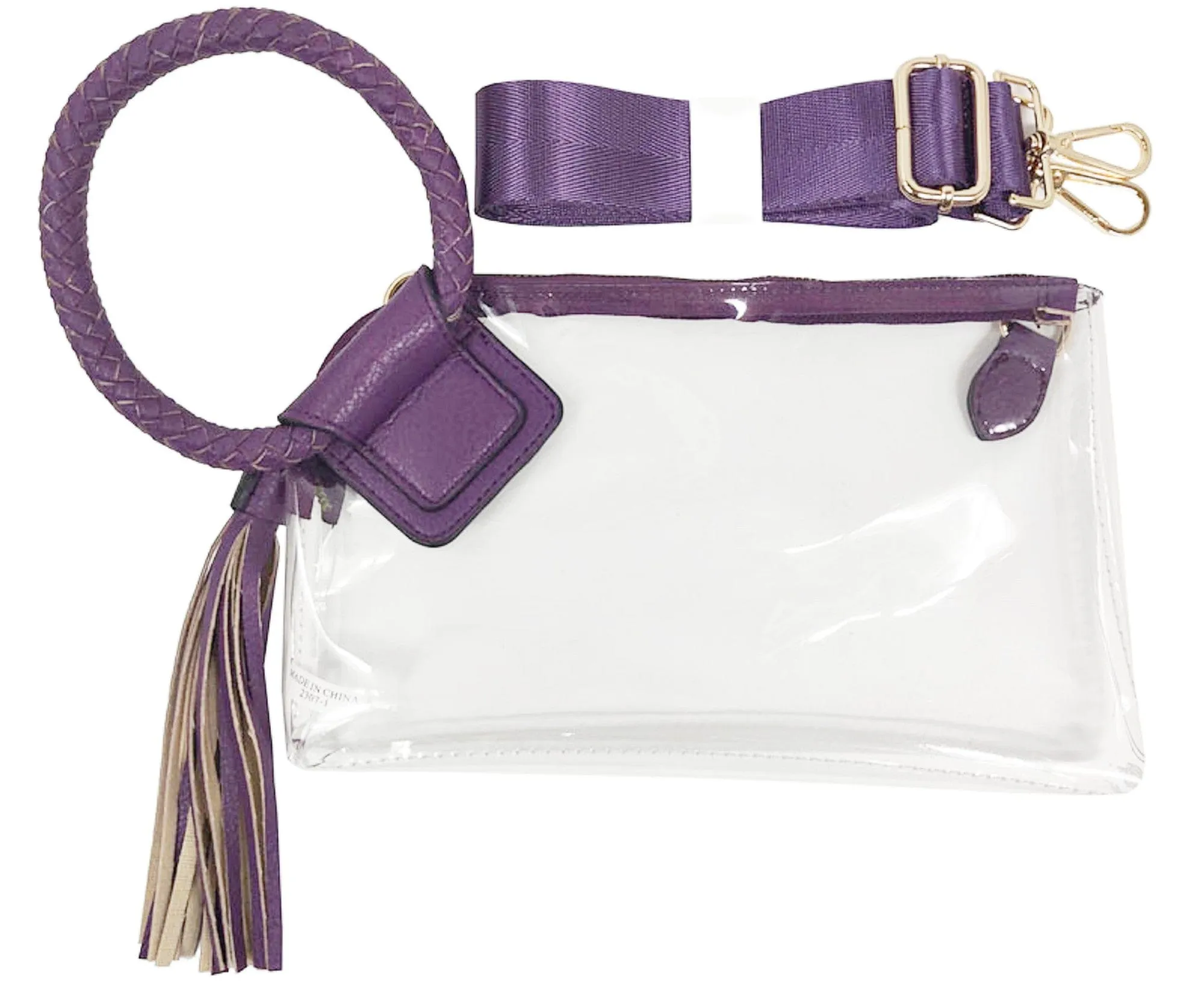 AD205T See Through Clear Cuff Handle Tassel Wristlet Clutch/Crossbody