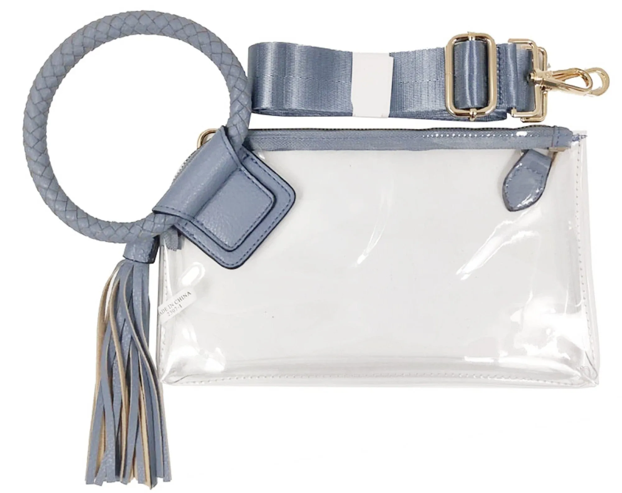 AD205T See Through Clear Cuff Handle Tassel Wristlet Clutch/Crossbody