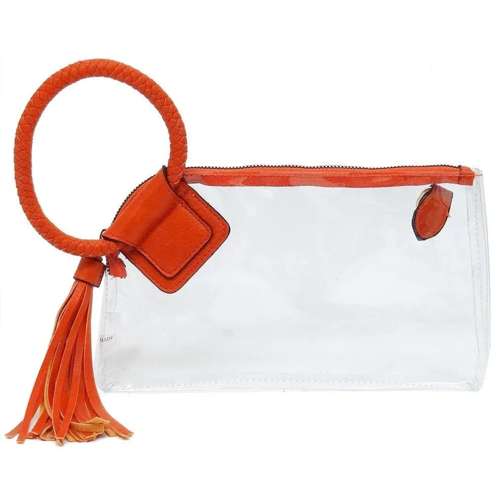 AD205T See Through Clear Cuff Handle Tassel Wristlet Clutch/Crossbody