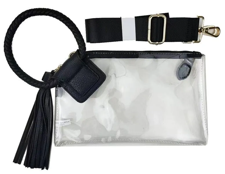 AD205T See Through Clear Cuff Handle Tassel Wristlet Clutch/Crossbody