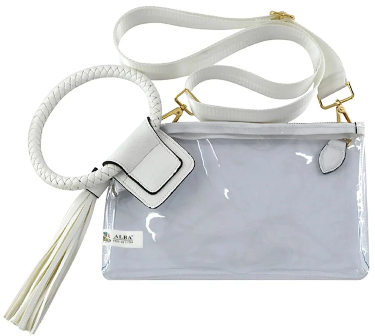 AD205T See Through Clear Cuff Handle Tassel Wristlet Clutch/Crossbody