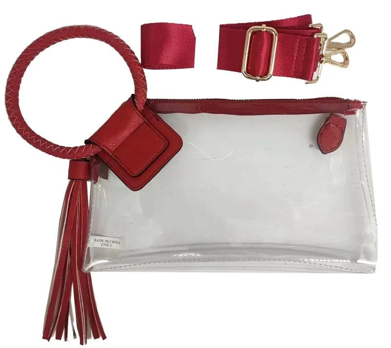 AD205T See Through Clear Cuff Handle Tassel Wristlet Clutch/Crossbody