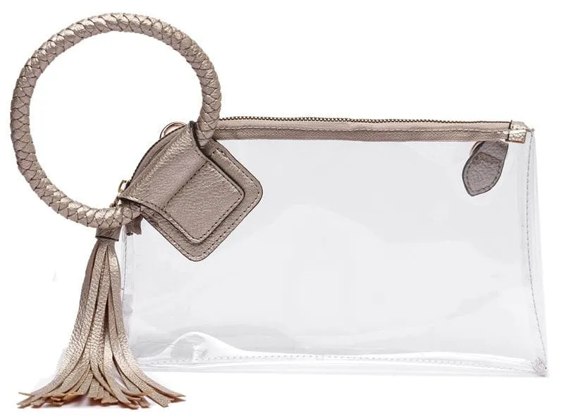 AD205T See Through Clear Cuff Handle Tassel Wristlet Clutch/Crossbody