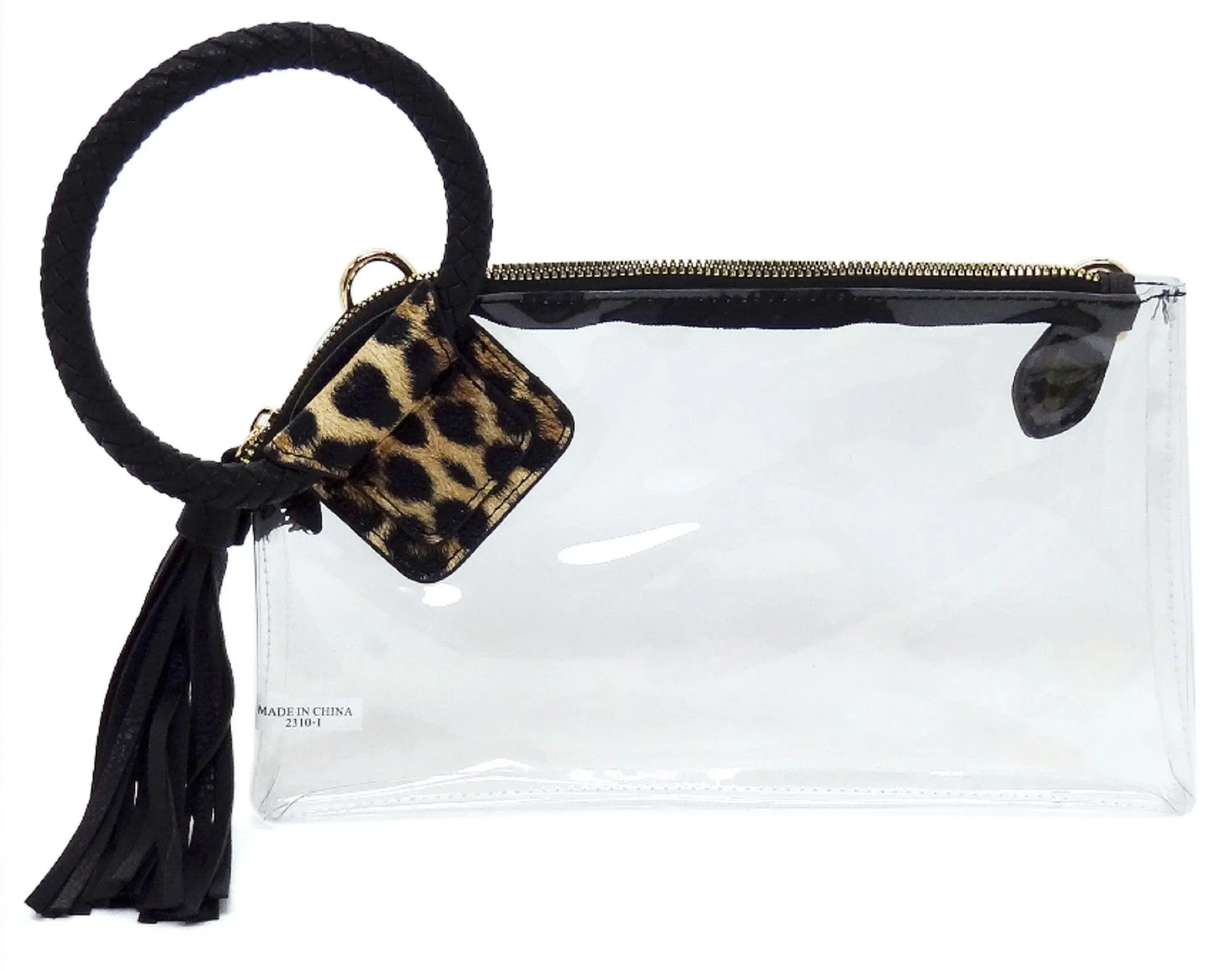 AD205T See Through Clear Cuff Handle Tassel Wristlet Clutch/Crossbody