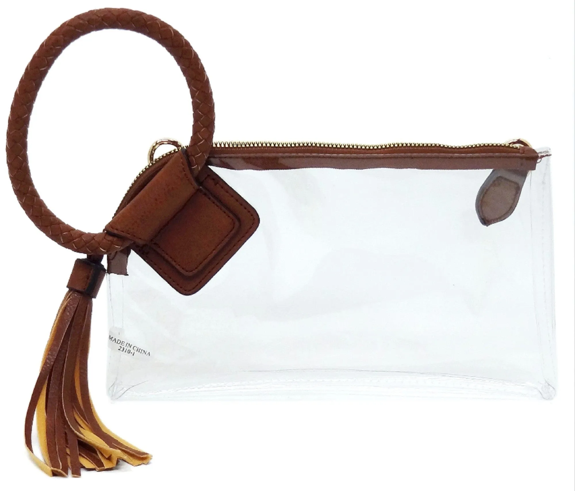 AD205T See Through Clear Cuff Handle Tassel Wristlet Clutch/Crossbody