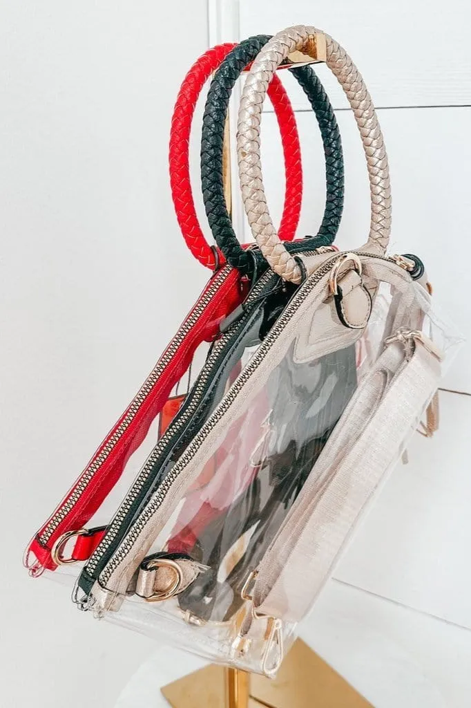 AD205T See Through Clear Cuff Handle Tassel Wristlet Clutch/Crossbody