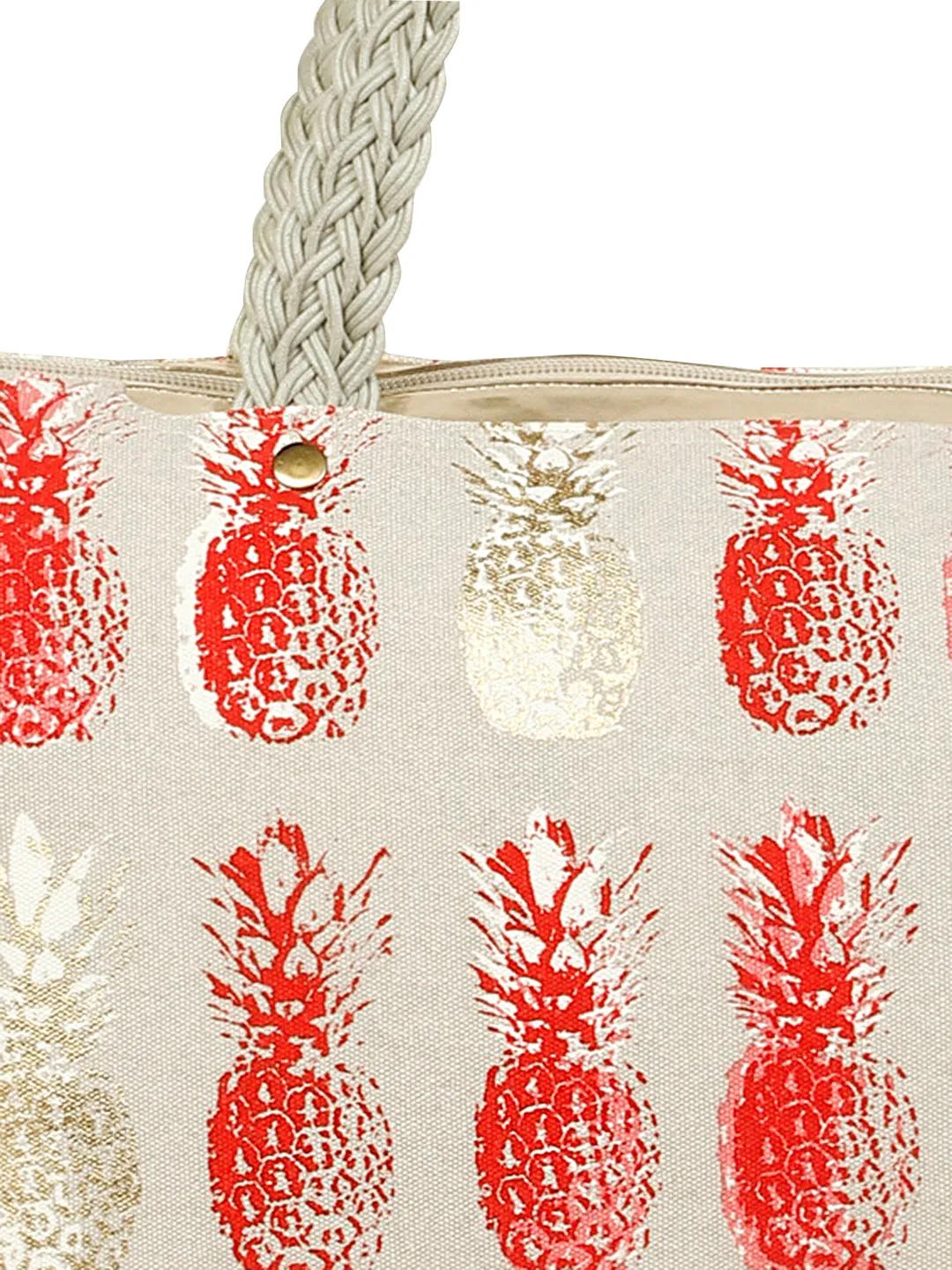 Berrylush Women Grey Pineapple Printed Canvas Regular Tote Bag