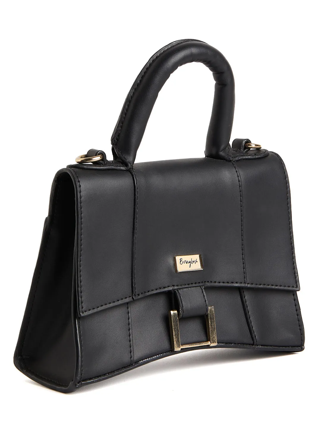 Berrylush Women Solid Black Structured Buckle-Up Small Sling Bag