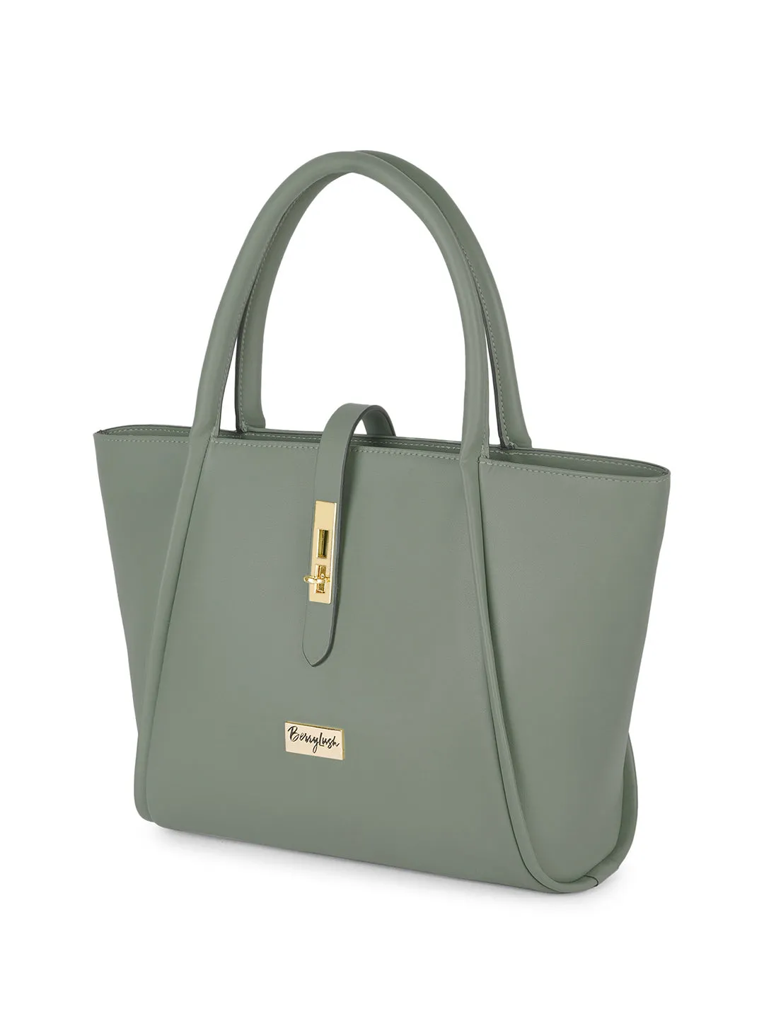 Berrylush Women Solid Green Synthetic Leather Two-Handles Push-Lock Shoulder Bag