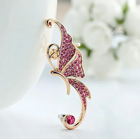 Boho One Piece Rhinestone Butterfly Ear Cuff Earring