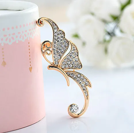 Boho One Piece Rhinestone Butterfly Ear Cuff Earring