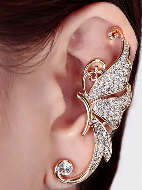 Boho One Piece Rhinestone Butterfly Ear Cuff Earring