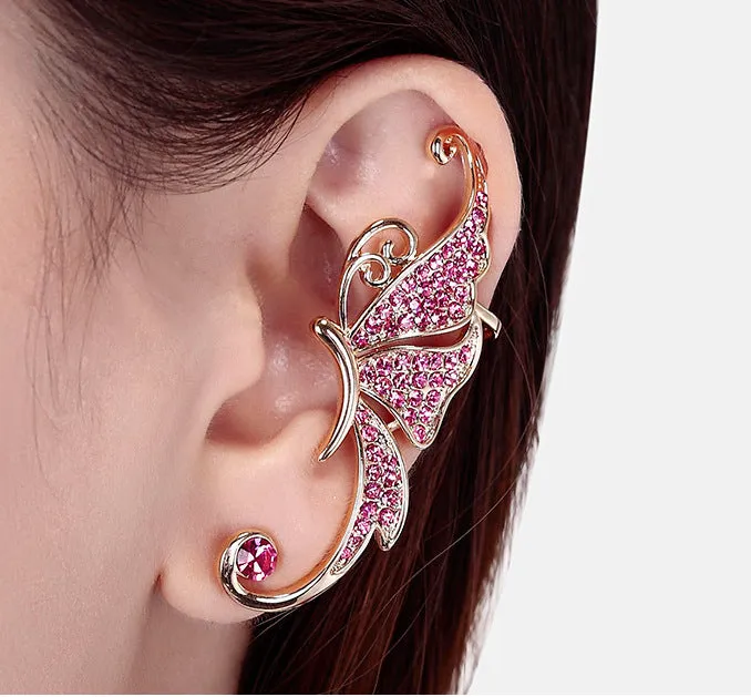 Boho One Piece Rhinestone Butterfly Ear Cuff Earring