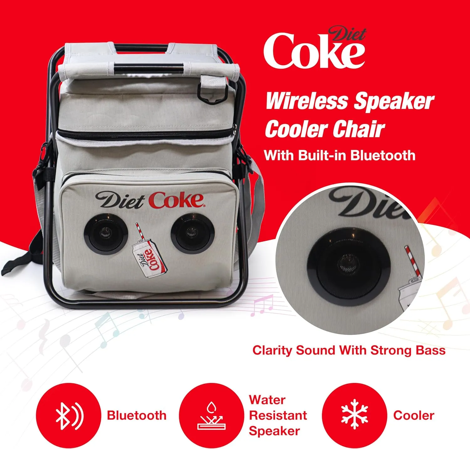 Coca-Cola/Diet Coke Waterproof Bluetooth Speaker Cooler Bag, Folding Chair, and Backpack