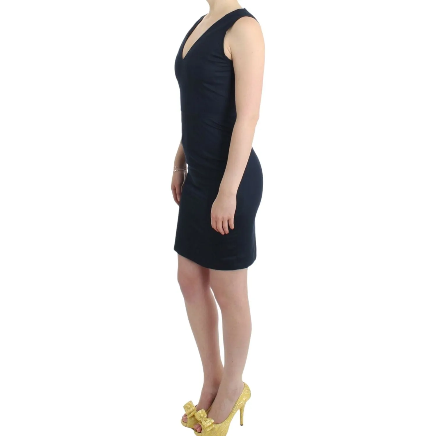 Costume National Chic Blue V-Neck Knee-Length Dress