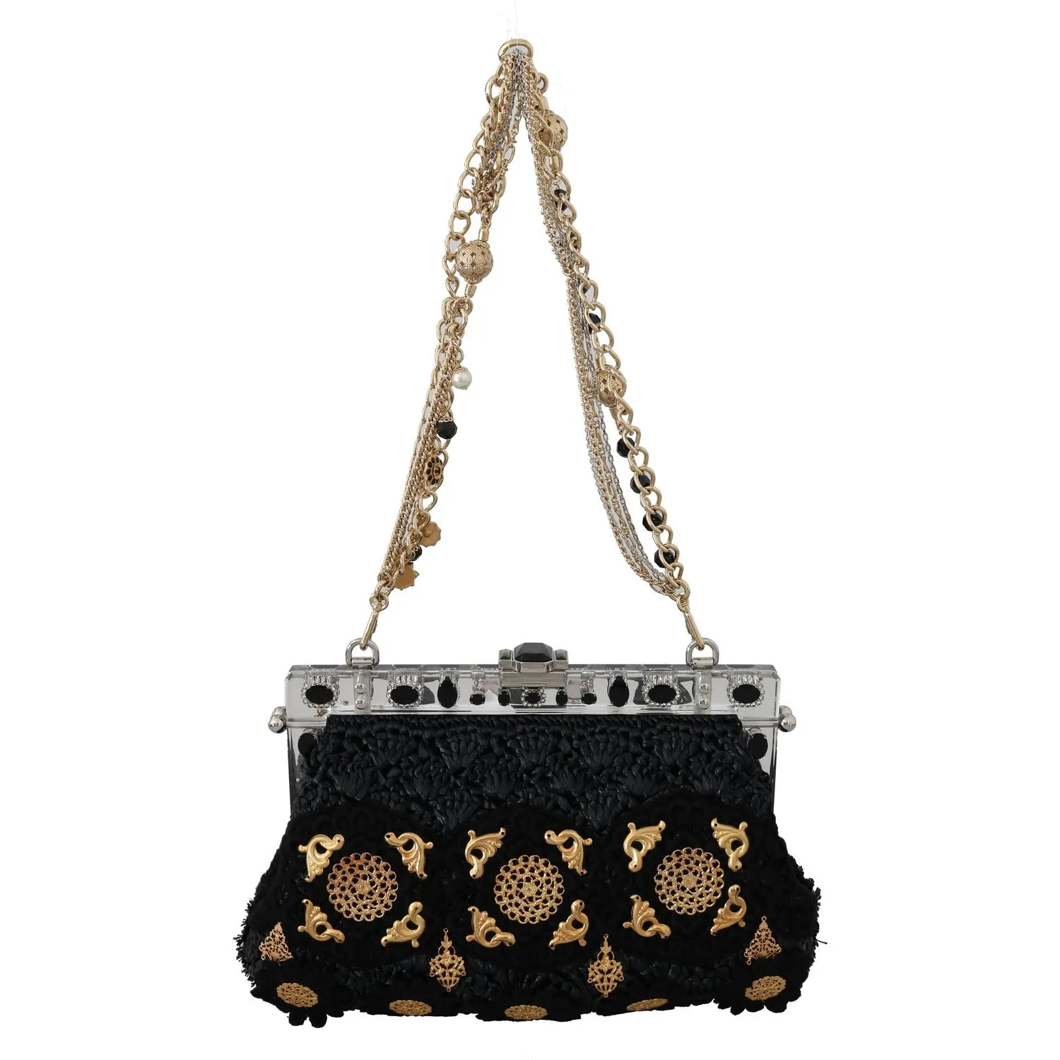 Dolce & Gabbana Black Tassel Gold Baroque Crystal Evening Clutch