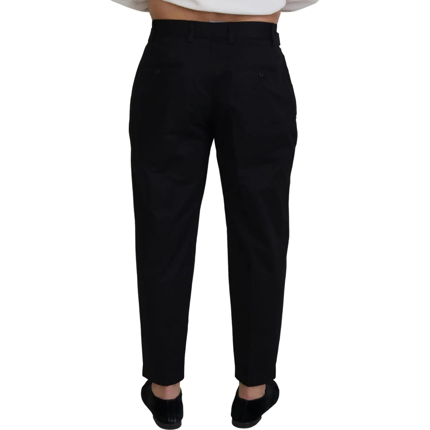 Dolce & Gabbana Sleek Black Italian Designer Pants with Side Buckle