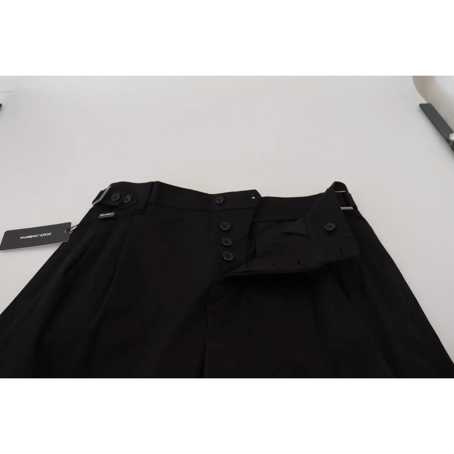 Dolce & Gabbana Sleek Black Italian Designer Pants with Side Buckle