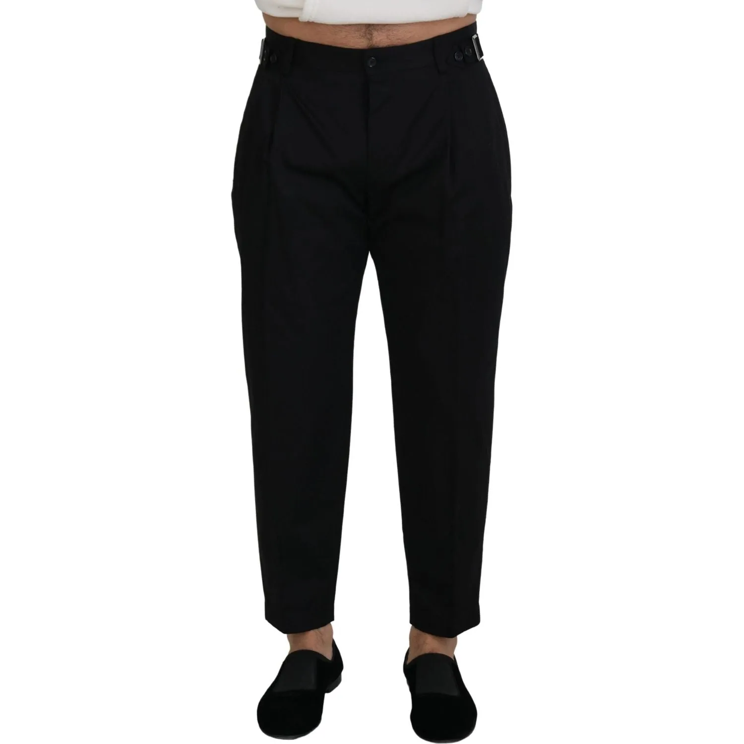 Dolce & Gabbana Sleek Black Italian Designer Pants with Side Buckle