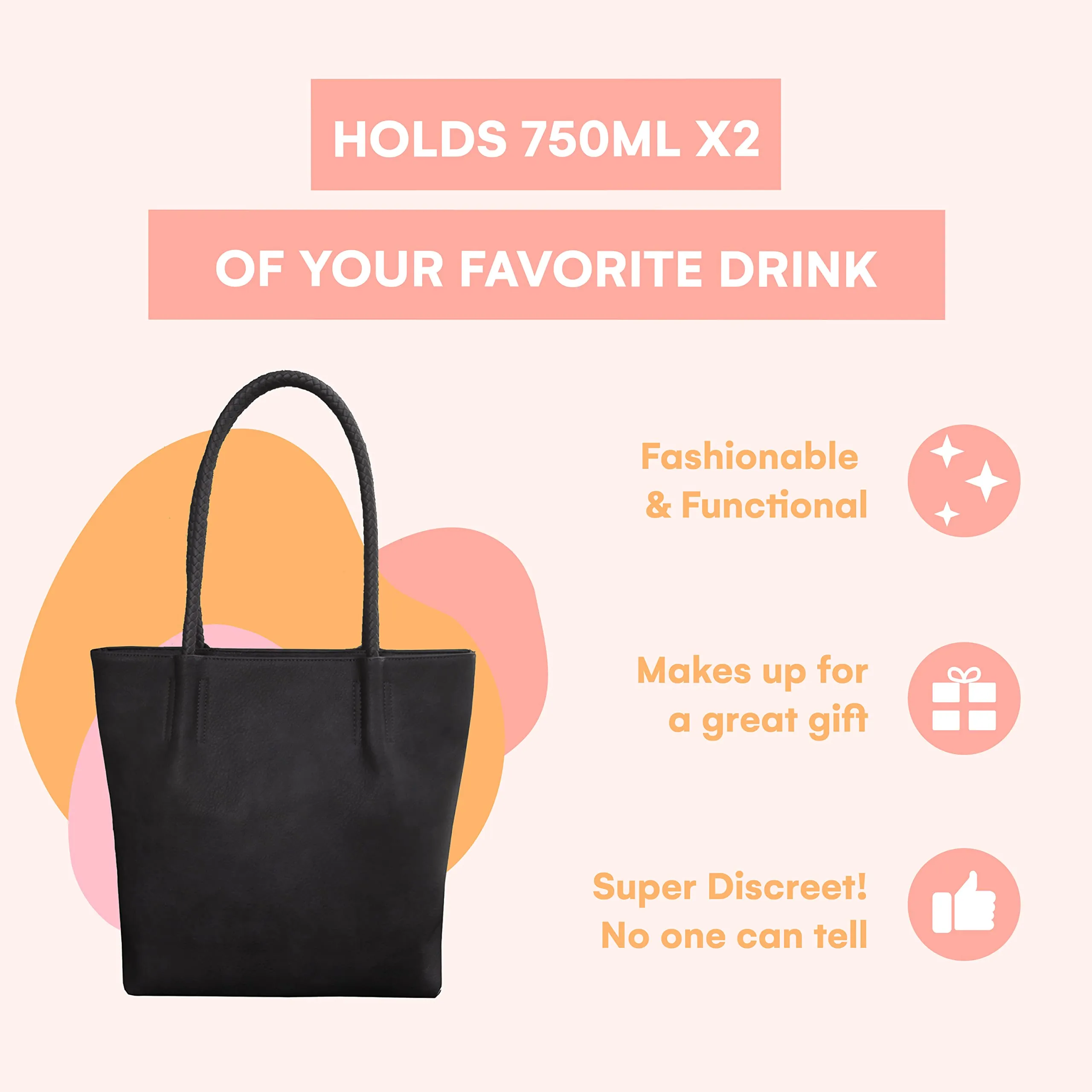 Double Pour Vegan Leather Tote Bag With Hidden Insulated Flask Compartment