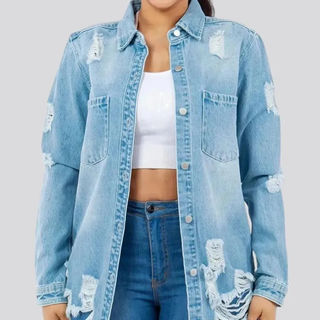 Fashionable long fit denim shirt for women