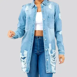 Fashionable long fit denim shirt for women