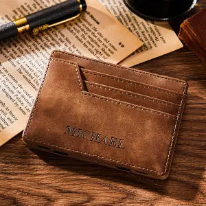 Father's Day Gifts Custom Engraved Leather Wallet Leather Credit Card Wallet for Men and Women Minimalist Credit Card Holder