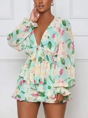 Floral Printed Puff Trendy Sleeve Midi Dress