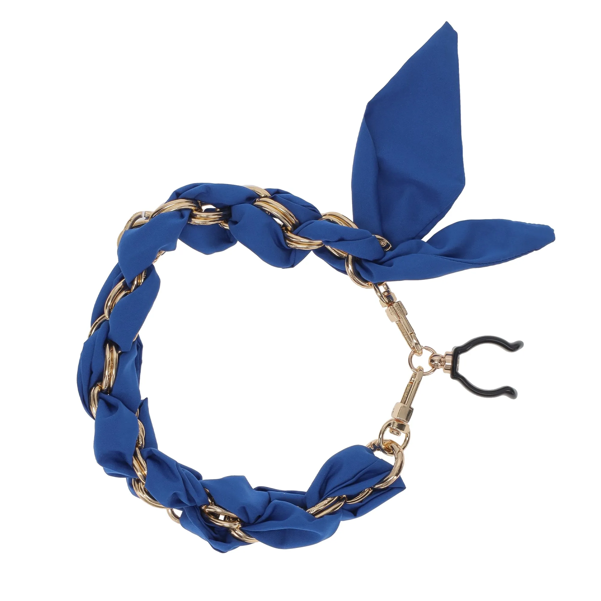 Gold Chain Wrist Strap - Luxury Blue Silk Satin Scarf for 16mm-18mm canes