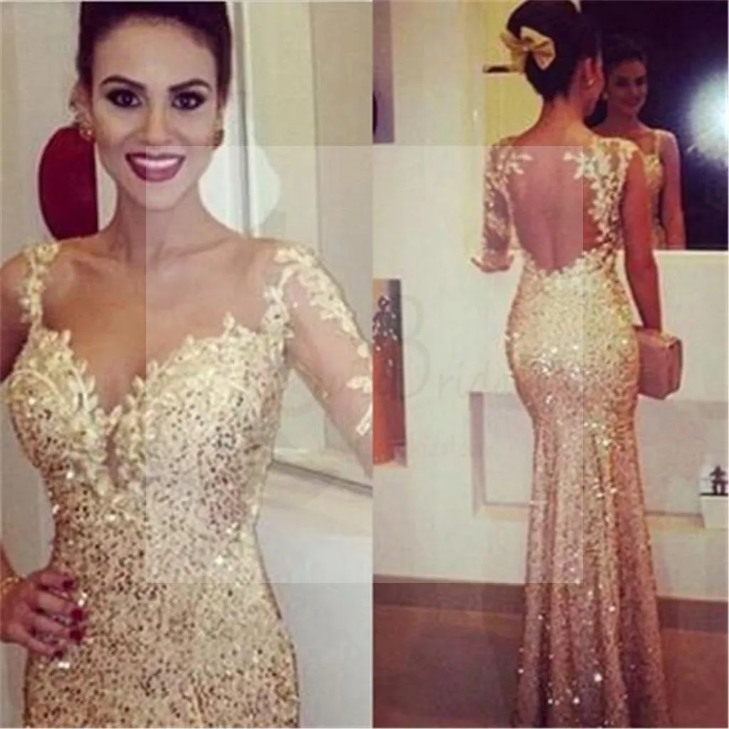 Gold Sexy Mermaid Elegant Party Evening Long Prom Dresses Online,PD0178