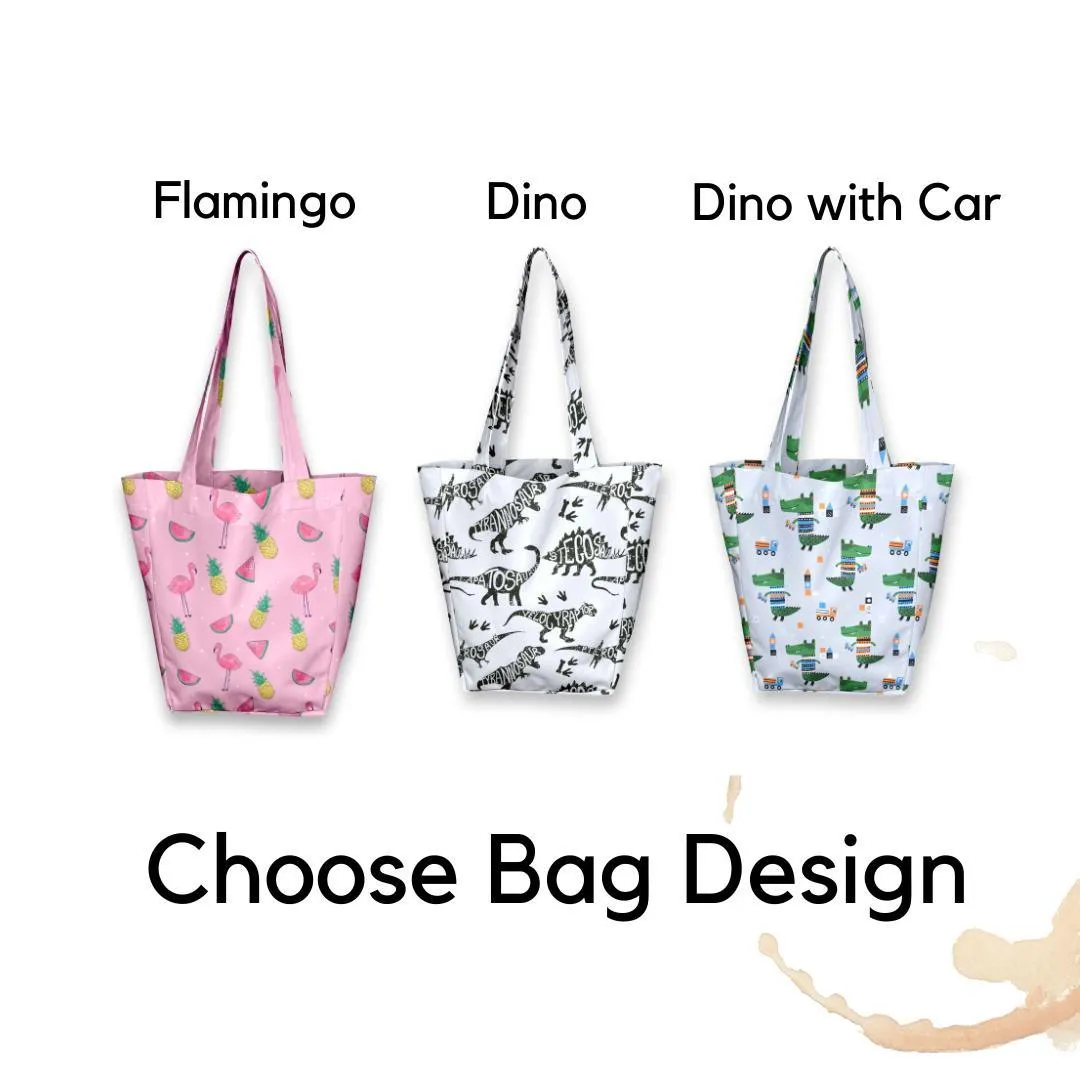 Kids Shopper Bag | Grey Dino and Cars Tote | Eco-Friendly Kids Bag | Cute Dinosaurs and Durable Small Tote Bags