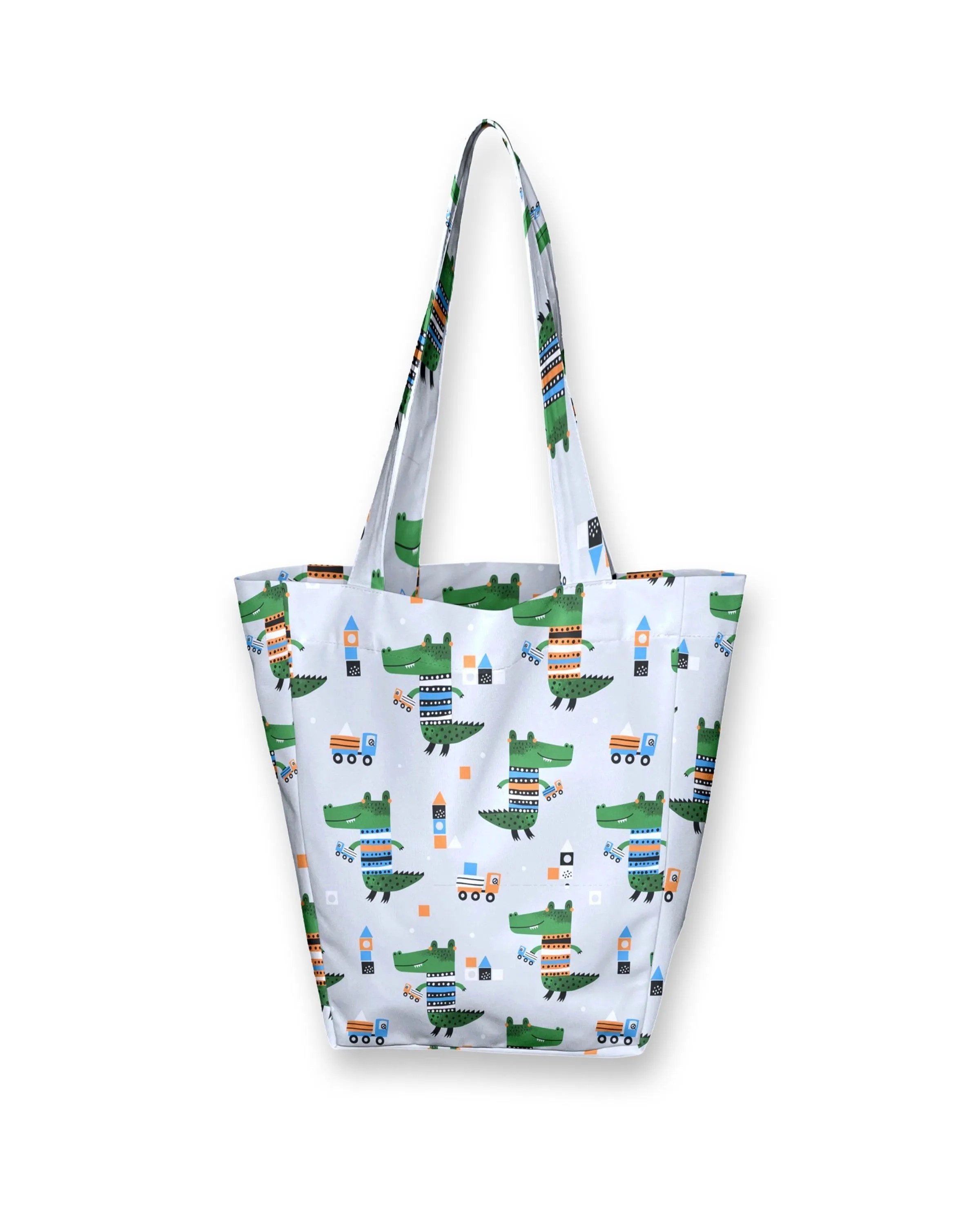 Kids Shopper Bag | Grey Dino and Cars Tote | Eco-Friendly Kids Bag | Cute Dinosaurs and Durable Small Tote Bags