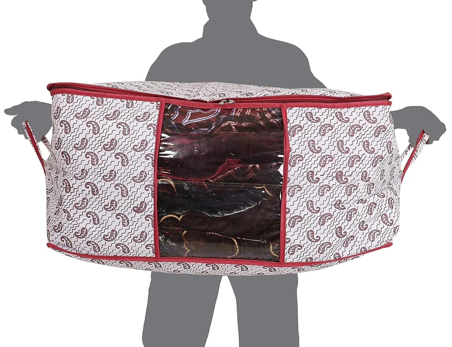 Kuber Industries Cairy Design 3 Piece Non-Woven Underbed Storage Organiser/Organiser, Extra Large (Maroon)