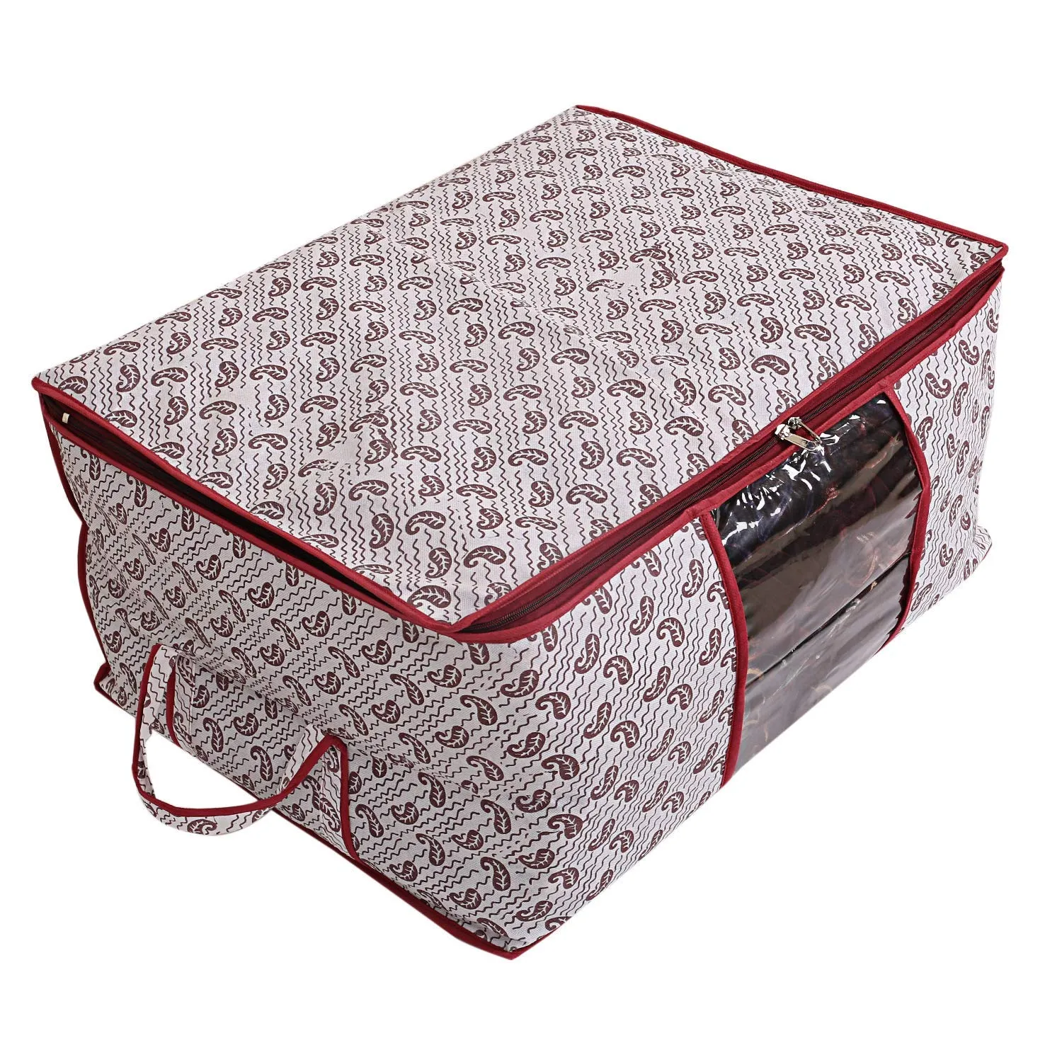 Kuber Industries Cairy Design 3 Piece Non-Woven Underbed Storage Organiser/Organiser, Extra Large (Maroon)