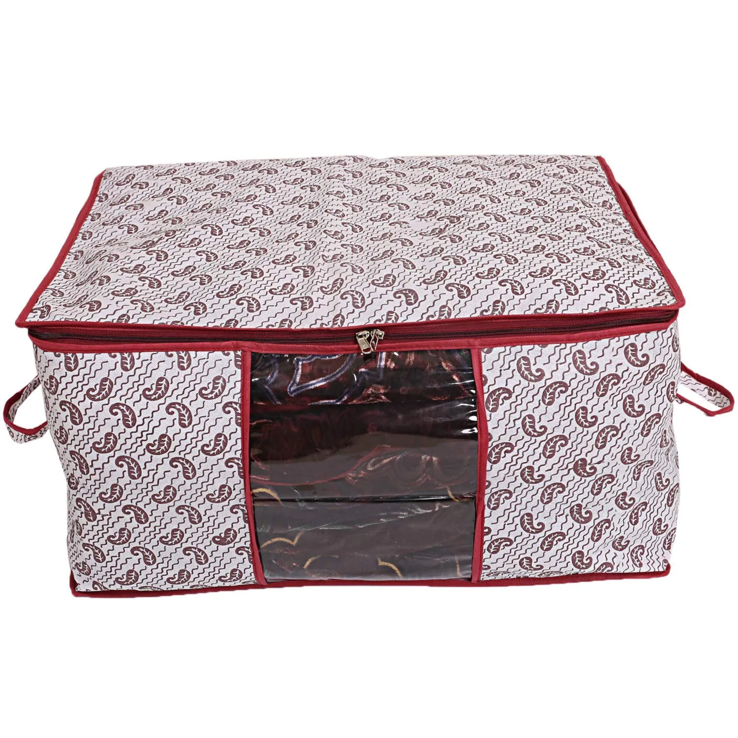 Kuber Industries Cairy Design 3 Piece Non-Woven Underbed Storage Organiser/Organiser, Extra Large (Maroon)