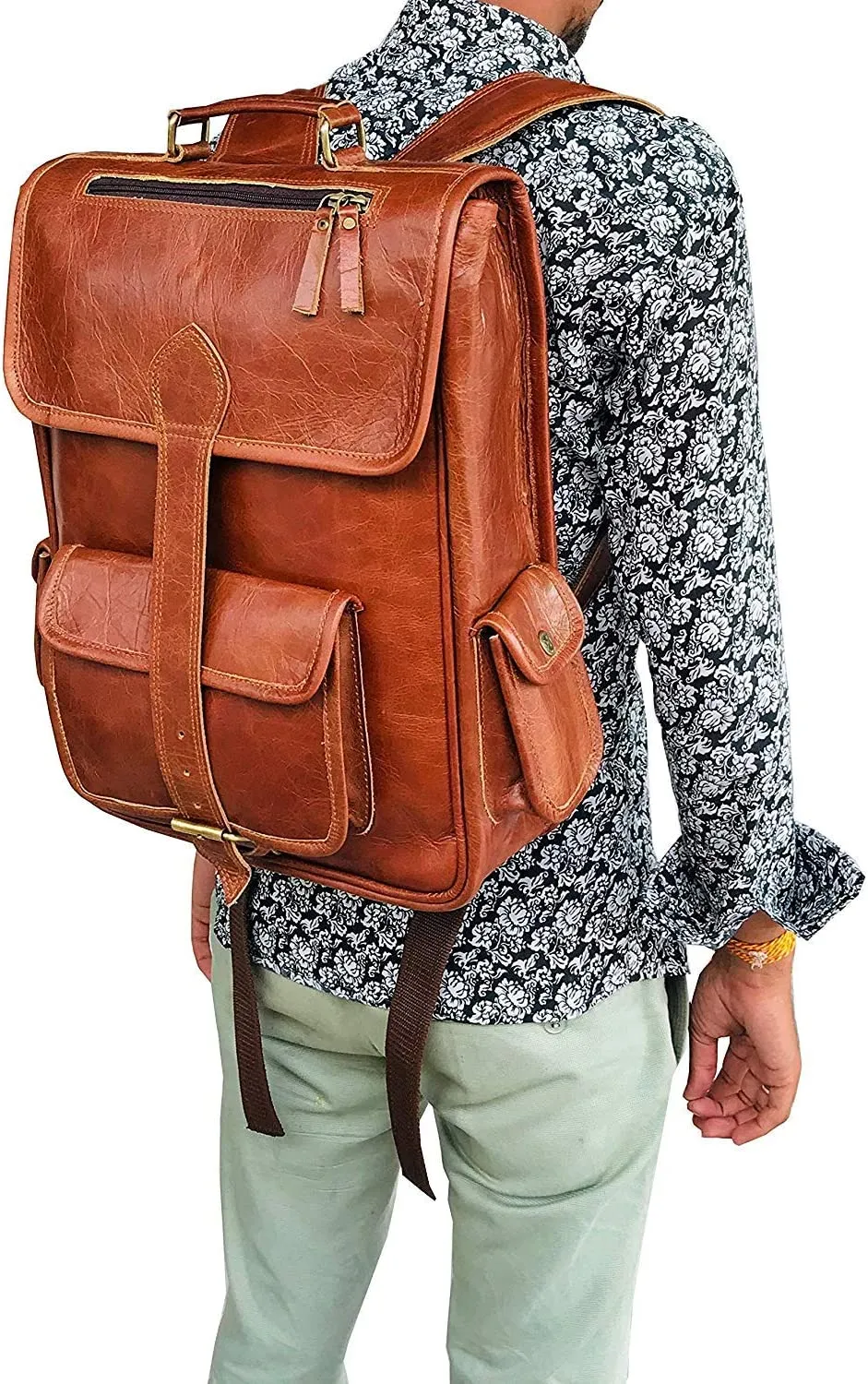 Leather Canvas Rucksack Laptop Backpack