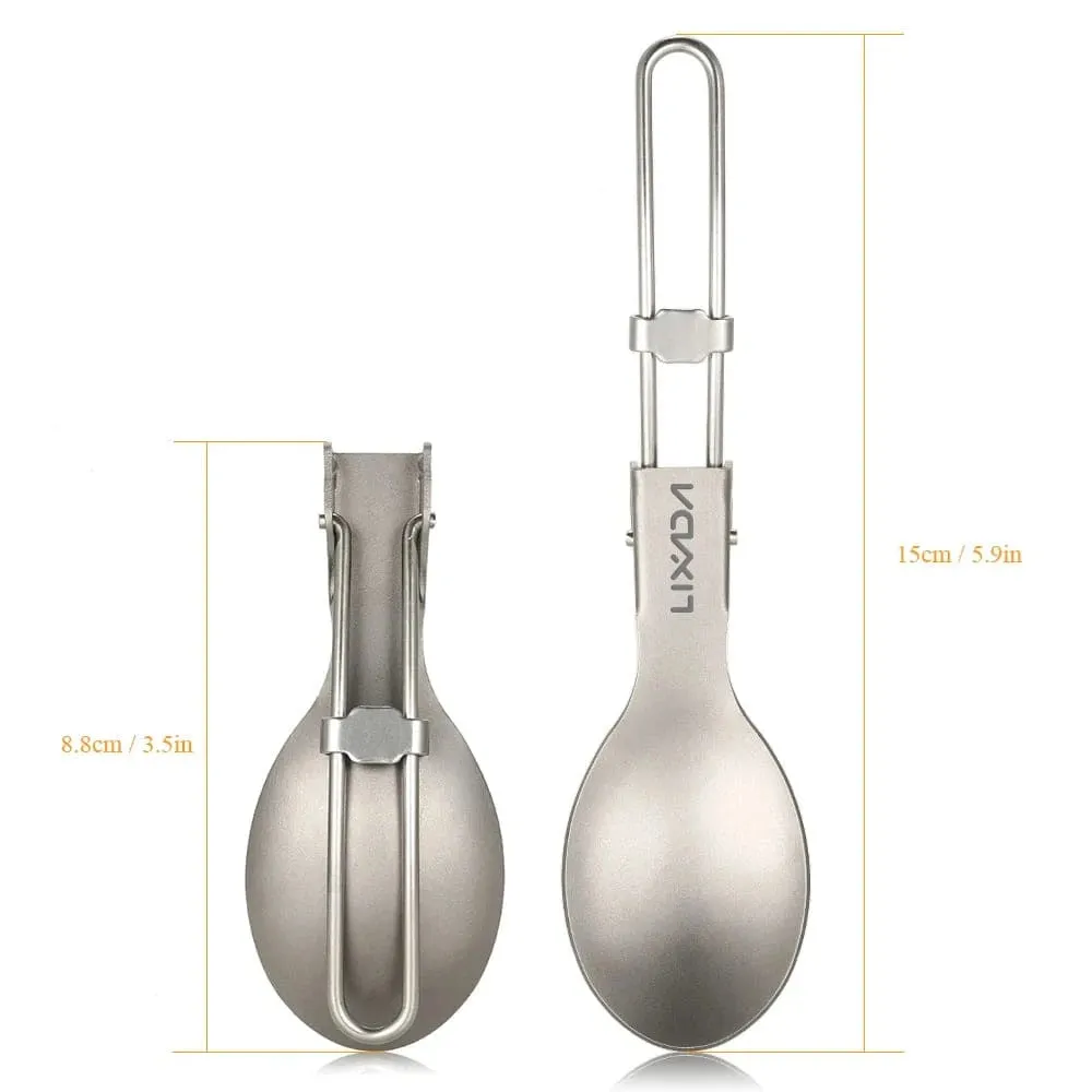 Lixada Folding Titanium Spoon Lightweight Outdoor Dinner Spoon Ta8122 Titanium Spoon Flatware for Travel Camping Tableware