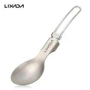 Lixada Folding Titanium Spoon Lightweight Outdoor Dinner Spoon Ta8122 Titanium Spoon Flatware for Travel Camping Tableware