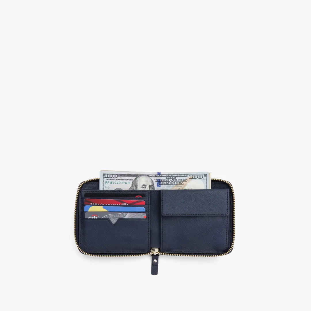 Mallorca Small Wallet - Saffiano Leather - Deep Navy / Gold / Camel