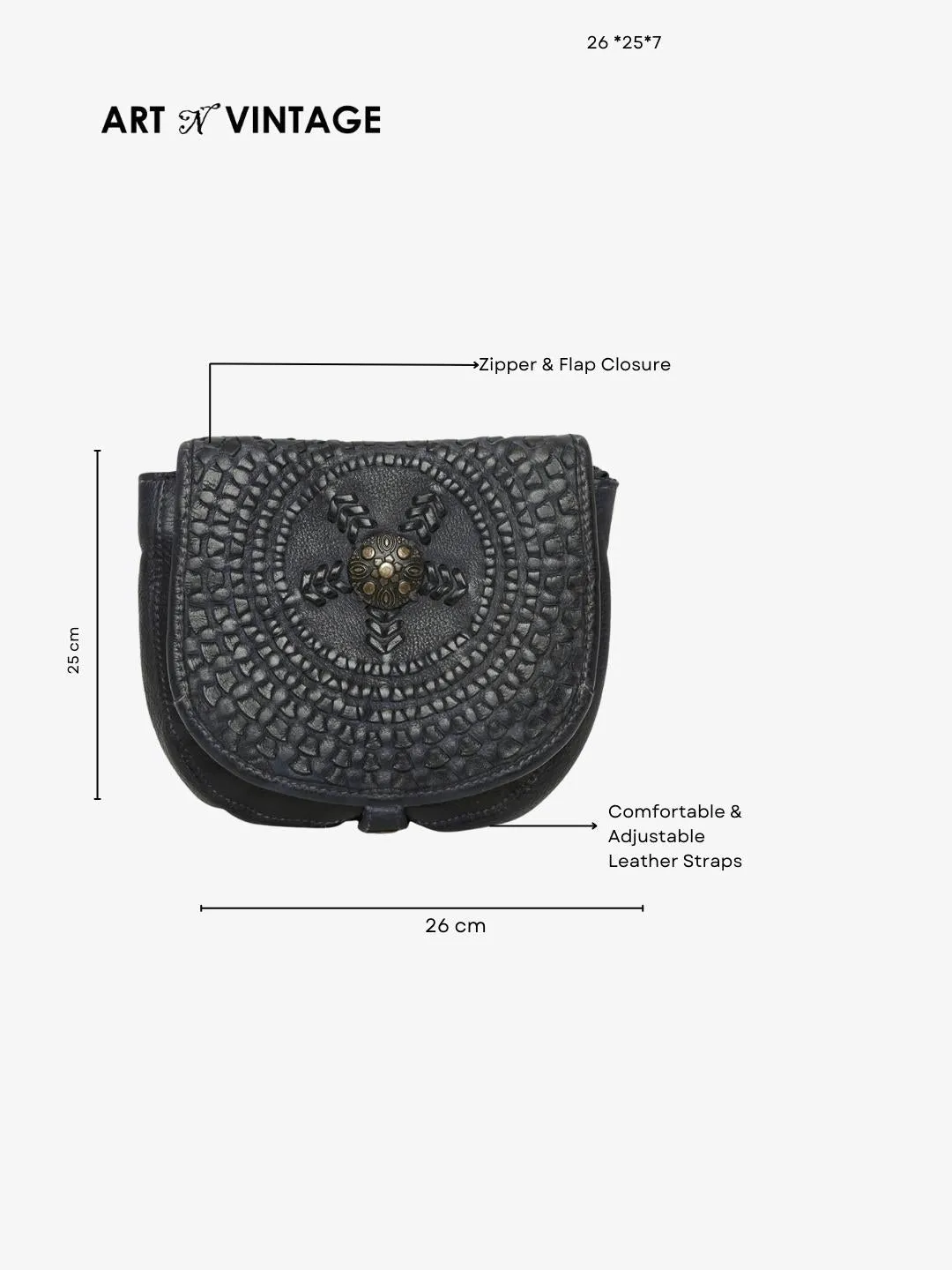 Onyx: Navy Blue Leather Mandala Square Cross Body