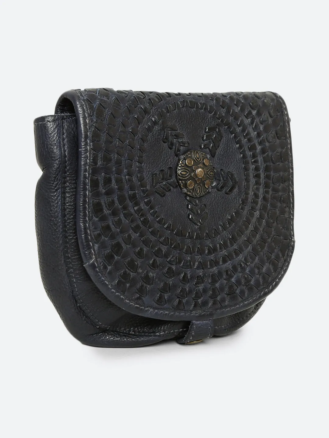 Onyx: Navy Blue Leather Mandala Square Cross Body