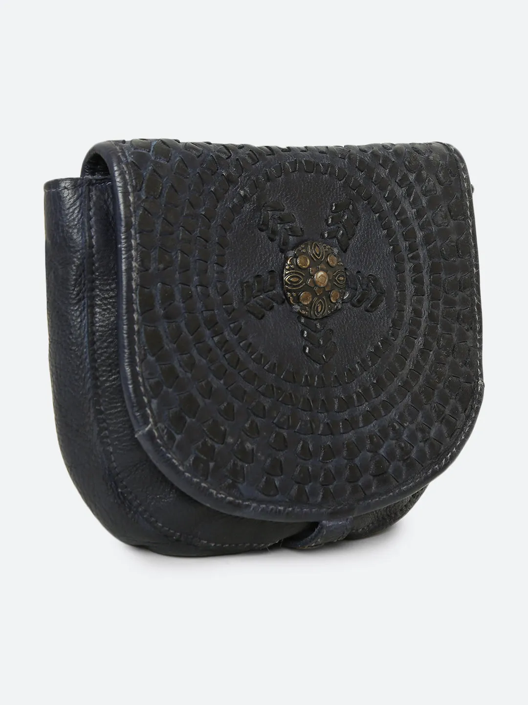 Onyx: Navy Blue Leather Mandala Square Cross Body