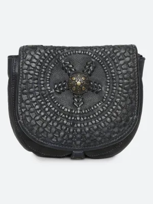 Onyx: Navy Blue Leather Mandala Square Cross Body