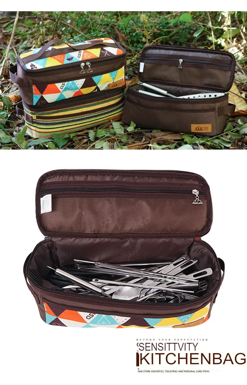 Outdoor Camping Cookware Storage Bag, Camping Barbecue Tableware Storage Bag, Self-Driving Travel Cosmetic Bag, Portable Toiletry Bag