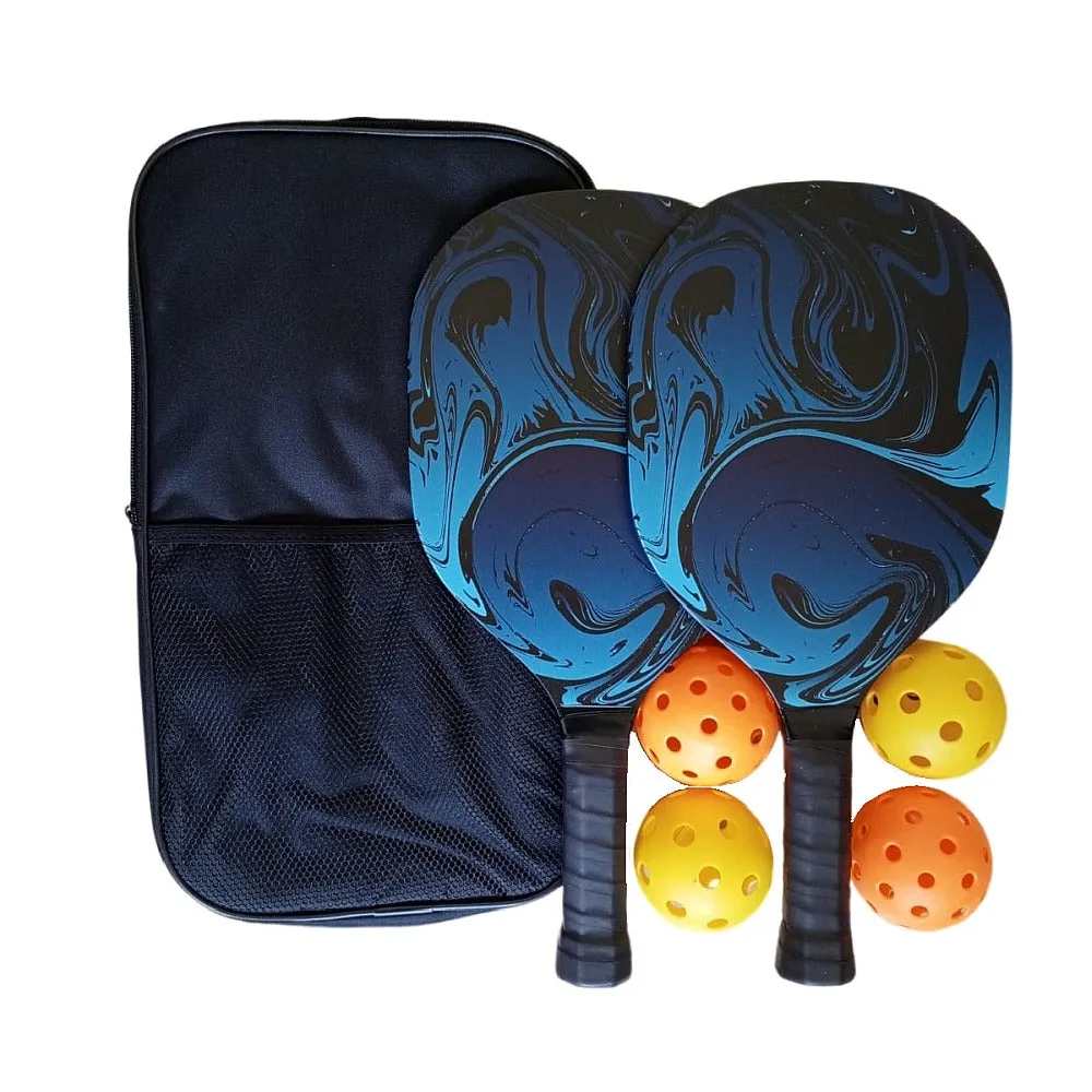 Pickleball Set Of 2 x Basswood Paddles, 4 Pickleball Balls & Carry Bag