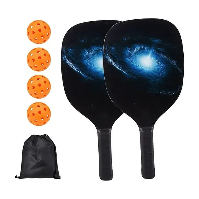 Pickleball Set Of 2 x Basswood Paddles, 4 Pickleball Balls & Carry Bag